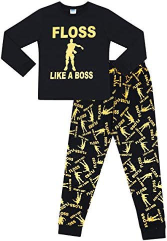 The Pyjama Factory Floss Like a Boss All Over Gaming Black Gold Cotton Long Pyjamas