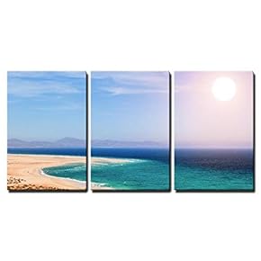 3 Piece Canvas Wall Art - Sandy Beach on The Island of Fuerteventura, Canary, Spain - Modern Home Art Stretched and Framed Ready to Hang - 16"x24"x3 Panels