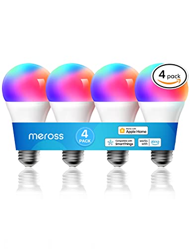 meross Smart Light Bulb 4 Pack, Dimmable E26 Multicolor Smart WiFi LED