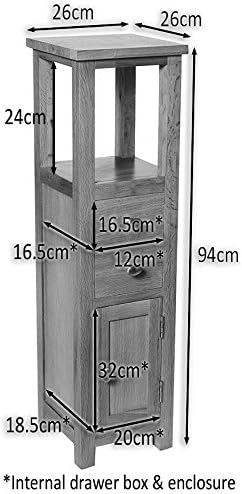 Hallowood Furniture Waverly Oak Open Top Tower Slim Storage Cabinet, Narrow Oak Bathroom Cabinet with 2 Drawers - Image 3