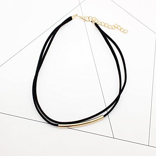 Women's Velvet Metal Choker Double Layer Necklace - Gold Blue Black Pearl Collar Goth Diamond Lace Set Tattoo Rhinestone Quinn Style Torque Tube