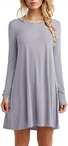 Queenlife Women's Casual Plain Long Sleeve Simple Tshirt Loose Dress (XXL, Gray)