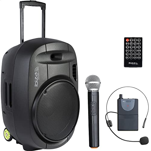 Port15vhf-mkii - Ibiza Sound - Système De Sonorisation Portable Autonome 15” / 800w Avec Usb-mp3, Bluetooth, Vox Et 2 Micros Vhf, Noir