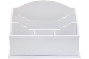 Designstyles White Wooden Desktop Letter Holder – 5 Compartment Mail and Stationary Organizer – Premium Quality Wood Table Top Sorter for Pens, Pencils and More