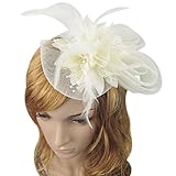 Zking Women Fascinator Hair Pillbox Rose Veil Cocktail Party Wedding Hat (A-beige)