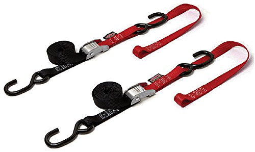 PowerTye 23621 Black/Red 1" X 6ft Cam Buckle Soft-Tye Tie-Downs with Integrated Soft Hooks