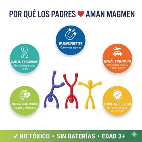 MAGMEN Figuras Magnéticas para Niños 10 Piezas Colores Sólidos | Juguete Didáctico Stem | Clic Satisfactorio | Imanes Neodimio | Sin Pantalla | 3-12 Años | Sin BPA | NOM-015