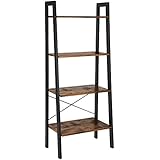 Estante de escalera industrial VASAGLE, estantería de 4 niveles, estantes de almacenamiento, baño, sala de estar, muebles decorativos con aspecto de madera, marco de metal, marrón rústico ULLS44X