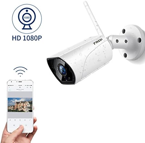 FREDI HD 1080P Outdoor Wifi Wireless CCTV Camera IP Security Network Camera with Two-Way Audio Weatherproof,Night Vision IR,P2P,Motion Detection,Support Windows and Mac,included a Power Supply (SD card NOT INCLUDED)