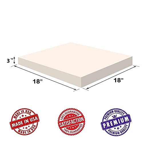 Upholstery Visco Memory 3"Hx18"x18" Foam Square Sheet- 3.5 lb High Density - Top Quality For Squishy Toy, Sofa, Chair Cushion, Pillow, Doctor Recommended for Backache, Bed Sores by Dream Solutions USA