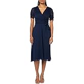 DKNY Womens 3/4 Sleeve Faux Wrap Dress