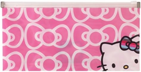 Hello Kitty Plastic Multipurpose Pouch with Zipper Closure ~ Kitty with White Outlined Bows (10" x 5.25" x 1.25")