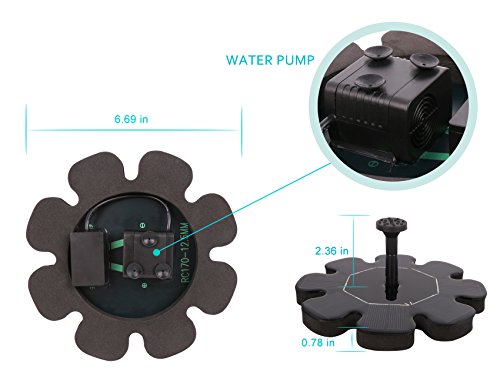Solar Fountain Pump, Outdoor Solar Powered Bird Bath Water Fountain Pump Solar Sprinkler Fountain for Pool Garden Aquarium