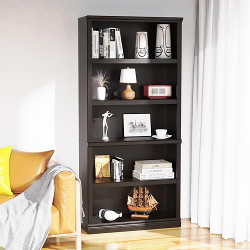 Bevfint Bookshelf, Open Storage 70 Inch Tall 5 Shelf Bookcase, Floor Standing Bookshelves and Bookcases, Book case for Farmhouse Library Office Bedroom Kids, Dark Cherry - 5 Tier