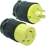 Journeyman-Pro 30 Amp, Plug & Connector Set, NEMA L14-30R & L14-30P, 125/250V, Locking Plug Socket, Black Industrial Grade, Grounding 7500 Watts Generators (L14-30PR PLUG SET)