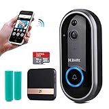DEBARK Smart Video Doorbell Wireless Home WiFi Security Camera with Indoor Chime, Free Cloud Service, 2 Batteries, 2-Way Talk, Night Vision, PIR Motion Detection, APP Control for iOS Android Google