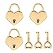 MagiDeal Set of 3 Vintage Heart Shape Padlock with Keys Suitcase Lock - Light Gold M