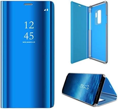 For Samsung Galaxy S9 Plus Case Luxury Clear View Standing Mirror Flip PC Cover Shell with Smart Sleep / Wake Up Function for Women Men 6.2 inch 2018 - PC and PU Leather (Blue)