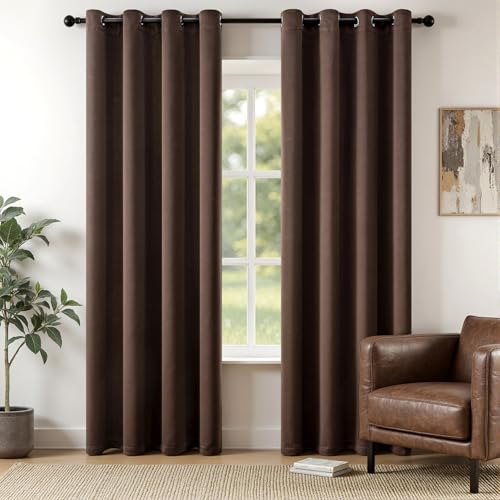 MIULEE Verdunklungsvorhänge Thermo Ösen 2er Set 140x245cm Schokoladenbraun