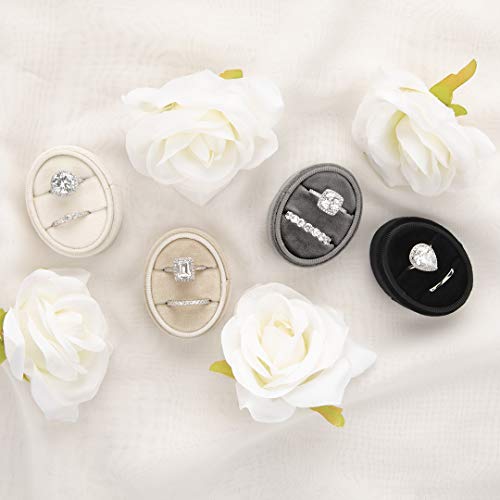 Koyal Wholesale Double Oval Velvet Ring Box, Vintage Wedding Ceremony Ring Box with Detachable Lid, 2 Piece Engagement Ring Box Holder, Proposal Idea, Slim Ring Box with Cushion (Slate Gray)