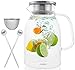 Glass Pitcher With Lid By Golden Spoon: Durable Glass Carafe With Airtight Cap - Microwave And Freezer Safe Borosilicate Glass For Hot And Cold Liquids - Comes With 2 Stirrers And A Strainer (60 oz)