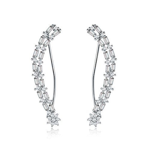 Mevecco Womens Girls Ear Crawler Climber CZ Crystal Ear Wrap Cuffs Earrings Sweep Stud Earring Pin Jewelry-09-Silver