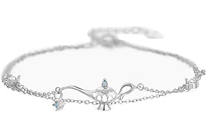 HEBELEE N+A Cute Layered Aladdin Genie Lamp Bracelet for Women Girls Sterling Silver Crystal Charms Hand Chain Trendy Birthday Christmas Party Holiday Jewelry BFF Gift for Mom Daughter