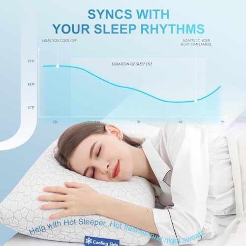 Cooling Memory Foam Pillows Queen Size Set of 2, Adjustable Shredded Foam Bed Pillows for Sleeping, Soft Support Pillows for Side & Back Sleepers with Breathable Dual-Sided Bamboo & Cooling Fabric