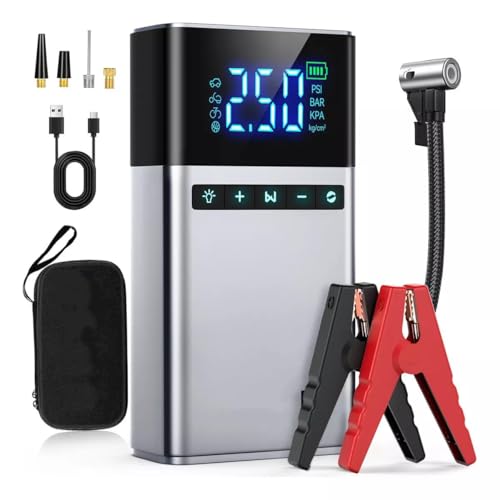 HSZSXJK 4000A 29800mAh Arrancador de Batería de Coche con compresor de Aire 150PSI, 12V Arrancador Portátil de Batería, Pantalla LCD con Luces LED, Estuche de Almacenaje