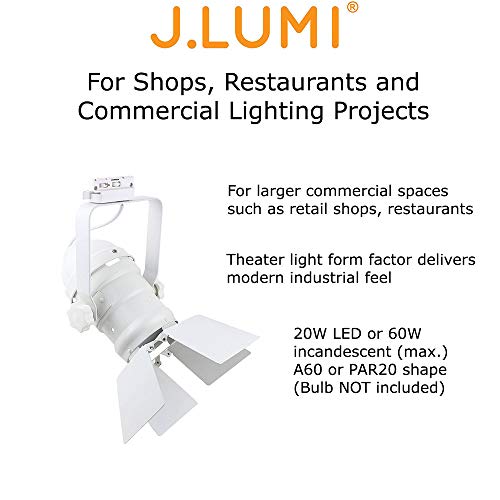 J.LUMI TRK9000W Track Lighting Head | Theater Light with 4-Leaf Barn Doors | Adjustable Tilt Angle | PAR30 Round Can | Compatible Rail RAL1002W (Bulb and Track Not Included)
