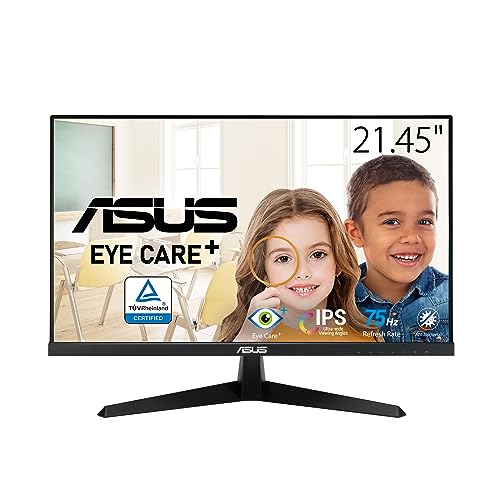 ASUS VY229Q Eye Care Monitor 22” (21.45” viewable) FHD (1920 x 1080), IPS, 75Hz, IPS, 1ms (MPRT), FreeSync, Eye Care Plus Technology, Rest Reminder, Blue Light Filter, Flicker Free, Display Port
