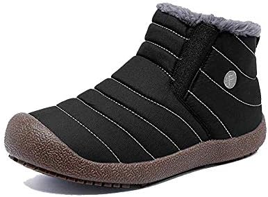 Iprome Winter Snow Boots Slip-on Water Resistant Booties, Anti-Slip Lightweight Ankle Boots with Full Fur for Men Women Kids