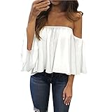 Lisingtool Women's Off Shoulder Stripe Casual Blouse Shirt Tops (L, # White)