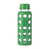 Lifefactory 9-Ounce BPA-Free Glass Water Bottle with Flat Cap and Silicone Sleeve, Grass Green