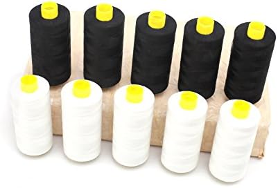GONCHAROFF POLY EMBROIDERY BOBBIN THREAD, 5 BLACK &amp; 5 WHITE; 1100 YARDS 40/2; FOR MACHINE, HAND EMBROIDERY, BEADING, QUILTING, AND MORE; STRONG, TENSILE; BEST QUALITY