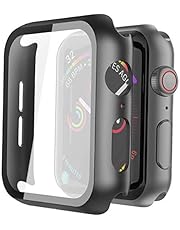 Misxi 2 Pack Hard PC Case with Tempered Glass Screen Protector Compatible with Apple Watch Series 6 SE Series 5 Series 4 44mm, Black