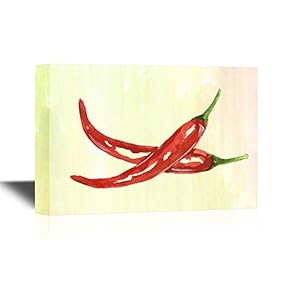 Canvas Wall Art - Watercolor Style Red Peppers - Gallery Wrap Modern Home Art | Ready to Hang - 12x18 inches