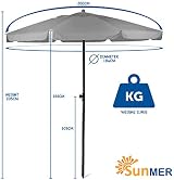 SUNMER 2M Beach Umbrella Large Tilting Parasol with UV Fabric Grey view 2