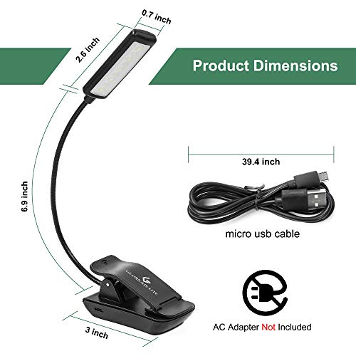 GLORIOUS-LITE 9 LED Book Light/Easy Clip Light Bed, USB Rechargeable Reading Light with Warm/White/Natural Color × 3 Brightness, Eye-Caring & Portable Music Stand Light, Perfect for Kids, Bookworms