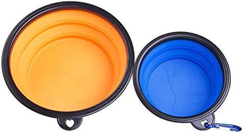 Collapsible Silicone Cat or Dog Travel Bowl, Portable Food and Water Feeding Pet Bowl for Small, Medium and Large Dogs,2 Pack( Blue and Orange)