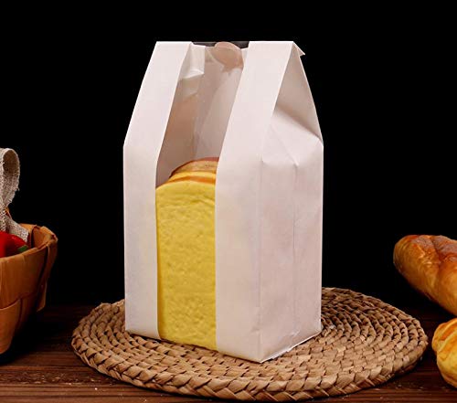 Pack of 30 Paper Bread Loaf Bag Kraft Food Packaging Storage Bakery Bag with Front Window, Label Seal sticker included (White, 12.2''x4.7''x3.54'') - Thumbnail 2