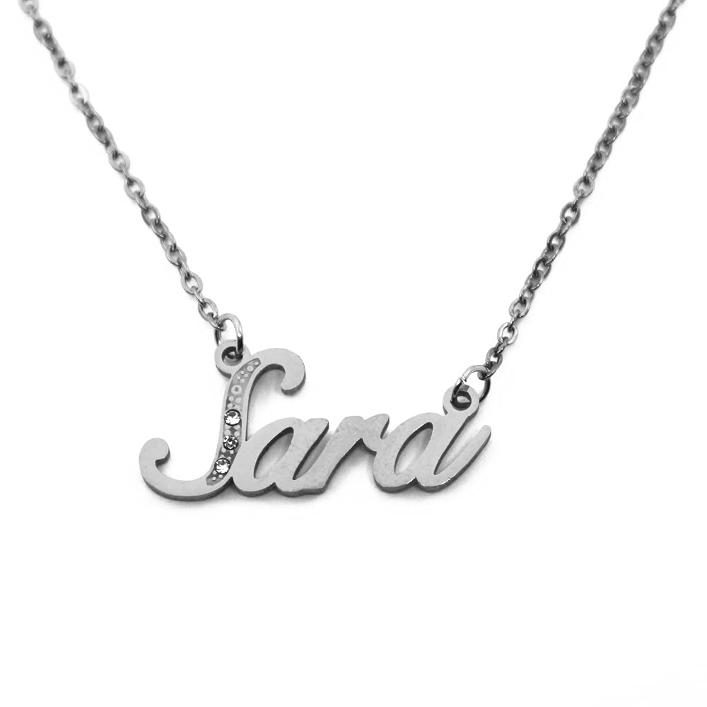 Kigu Name Necklace Sara - Silver Tone - Custom Name Necklace - Personalised Jewellery for Ladies- Customised Jewellery for Girls- Custom Pendant Sara