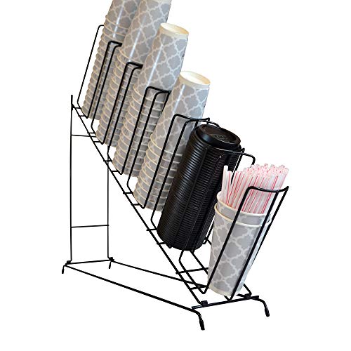 Black Slanted 6 Section Cup and Lid Holder, Organizer for Cups, Lids and Straws - Thumbnail 5