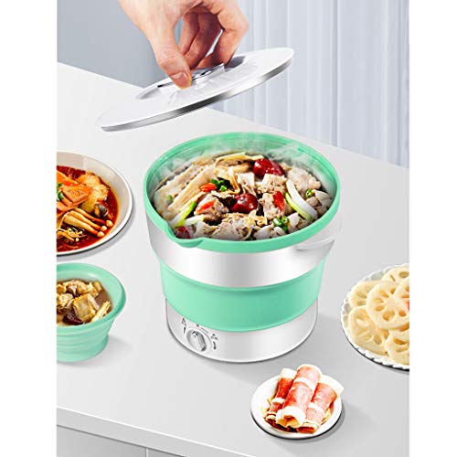 Portable Folding Electric Hot Pot, 4-in-1 Multifunction Electric Cooker Skillet Wok for Cook Rice Fried Stew Soup Steamed Fish Boiled Egg Non-Stick with Lid (20 x 15.6 cm, Green) - Thumbnail 3