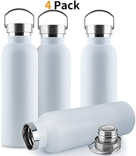 ONEB 4pack Stainless Steel Water Bottle,- Keeps Liquids Hot or Cold with Double Wall Vacuum Insulated Sweat Proof Sport Design Thermoses, Wide mouth cover,BPA-Free, (17OZ White 4pack)