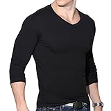Mens Casual Slim Muscle V Neck Long Sleeve Shits Basic Tops