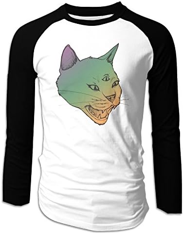 Men's Alien Space Cat Long Sleeve Raglan Shirt For Boyfriend Black-Size S