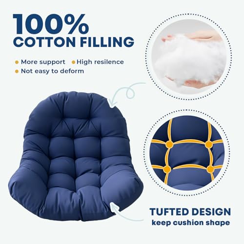 joomie Egg Swing Chair Cushion Replacement Waterproof 120x84x18 cm Thicken Outdoor Patio Hanging Basket Chair Cushions Removable Pad with Ties for Garden Cocoon Egg Hammock Chair, Blue 26
