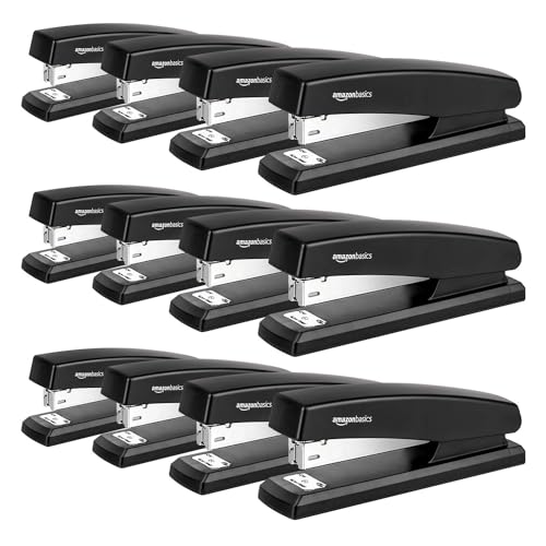 Amazon Basics Stapler with 1000 Staples | Black, 12-pack