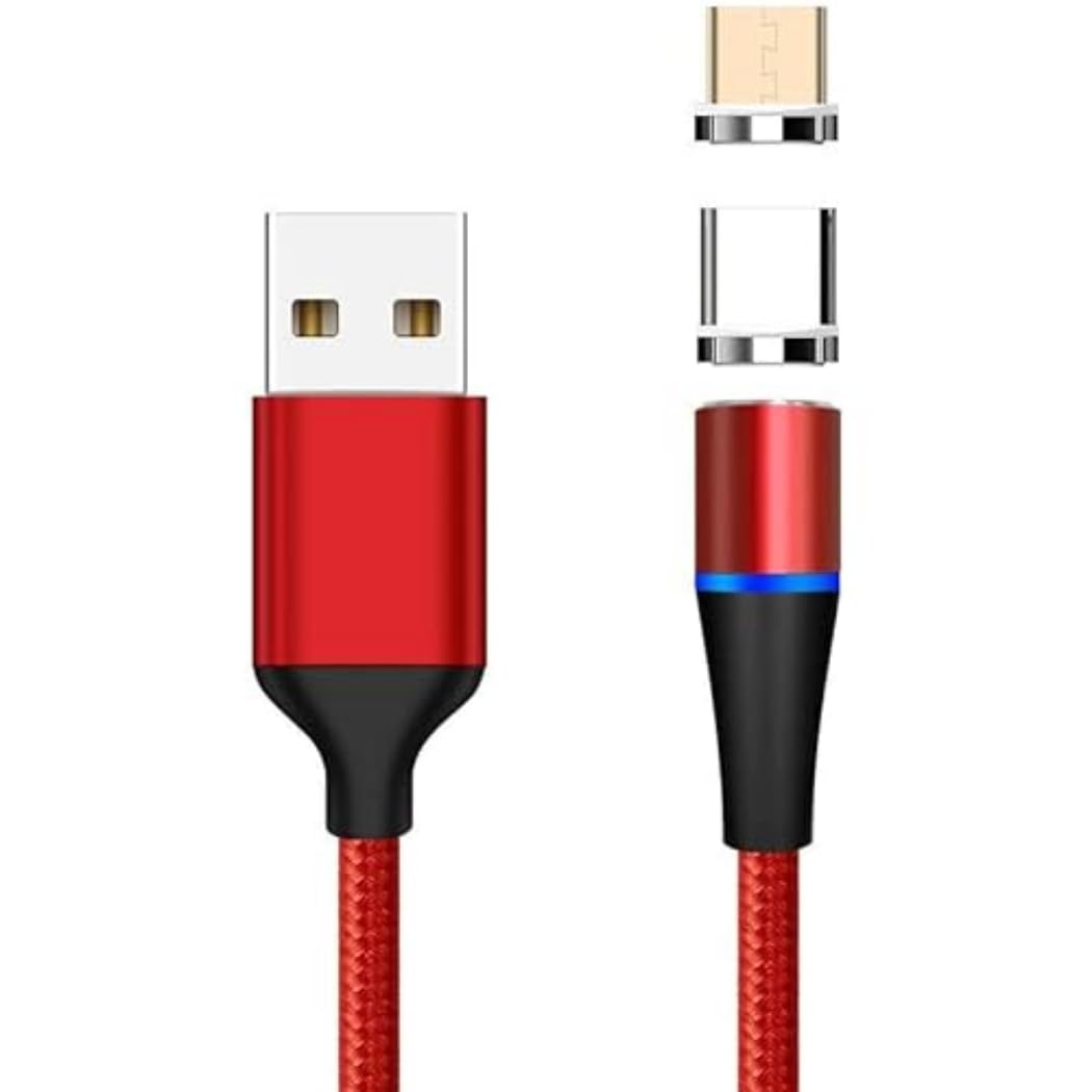 PremiumCord Magnetic USB-C and Micro USB Charging and Data Cable USB 2.0 Male to Male Speed 480 Mbps Colour: Red Length: 1m